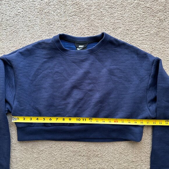 Nike Sweater Womens Small Crewneck Pullover Cropped Blue Logo Long Sleeve - Picture 5 of 9